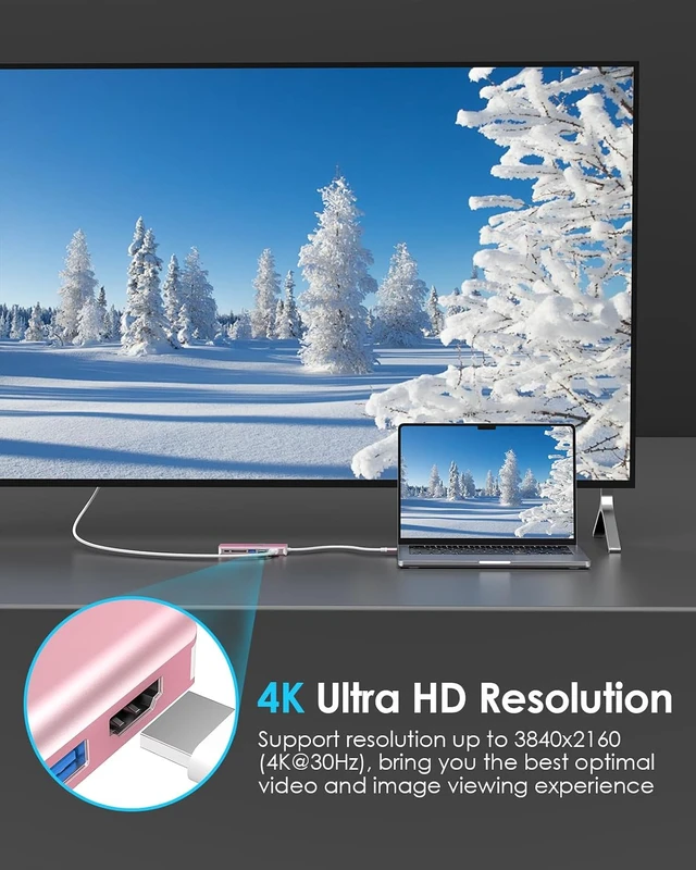 Alt view image 3 of 7 - LENTION 6-in-1 USB-C Hub, 2 USB3.0, 4K@30Hz, Ethernet, Card Reader, 100W PD