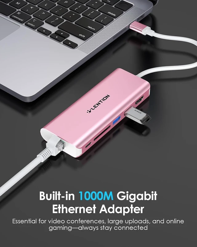 Alt view image 2 of 7 - LENTION 6-in-1 USB-C Hub, 2 USB3.0, 4K@30Hz, Ethernet, Card Reader, 100W PD