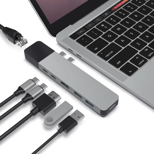 Alt view image 3 of 5 - HyperDrive USB C Hub, NET 6-in-2 for MacBook Pro Air, Multi-Port USB-C Dongle w/Gigabit Ethernet, 40Gbps/100W PD, 5Gbps/60W PD, 4K30Hz HDMI