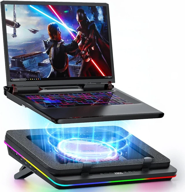 Main image of IETS GT600 RGB Laptop Cooling Pad Equipped with Gigantic Turbo-Fan5.5inch Diameter,Sealed Foam for Rapid Cooling Gaming Laptop,14.1-19.3 inch Laptop Cooler with 3-Port USB Hub,Dust Filter
