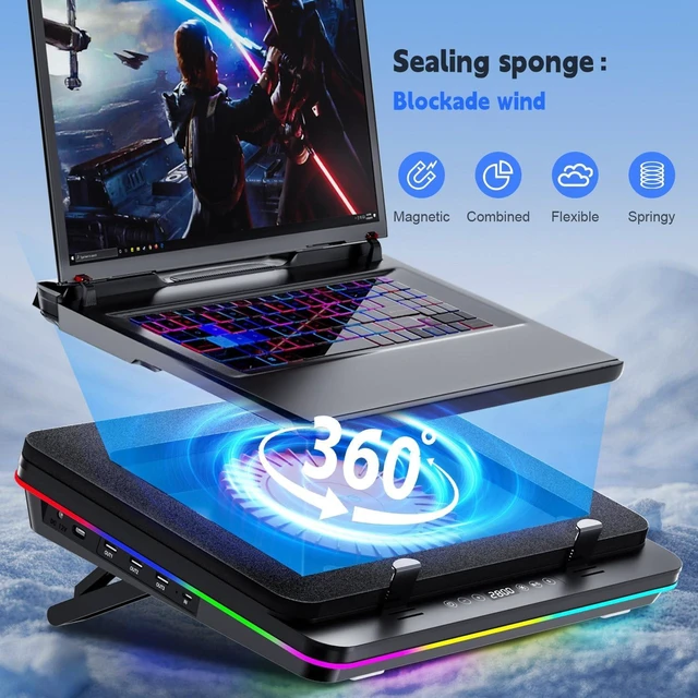 Alt view image 3 of 7 - IETS GT600 RGB Laptop Cooling Pad Equipped with Gigantic Turbo-Fan5.5inch Diameter,Sealed Foam for Rapid Cooling Gaming Laptop,14.1-19.3 inch Laptop Cooler with 3-Port USB Hub,Dust Filter