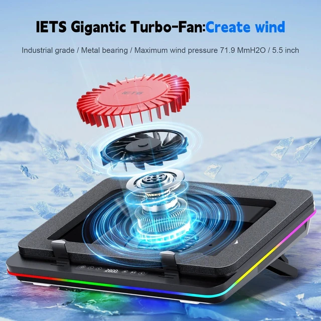 Alt view image 2 of 7 - IETS GT600 RGB Laptop Cooling Pad Equipped with Gigantic Turbo-Fan5.5inch Diameter,Sealed Foam for Rapid Cooling Gaming Laptop,14.1-19.3 inch Laptop Cooler with 3-Port USB Hub,Dust Filter