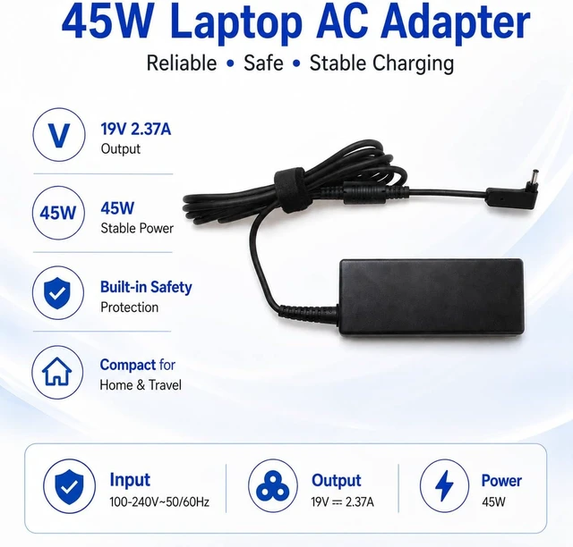 Alt view image 3 of 7 - 45W Laptop Charger for Acer Aspire 1 3 5 N20C5 N23C3 N23H1