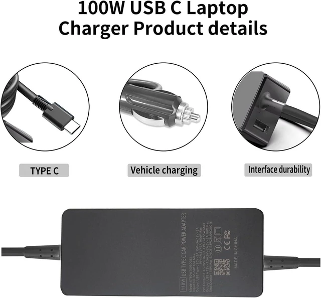Alt view image 4 of 6 - 100W PD USB C Car Charger for Laptops, Compatible with Dell XPS/Latitude