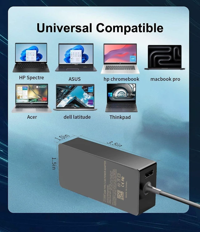 Alt view image 5 of 6 - 100W PD USB C Car Charger for Laptops, Compatible with Dell XPS/Latitude