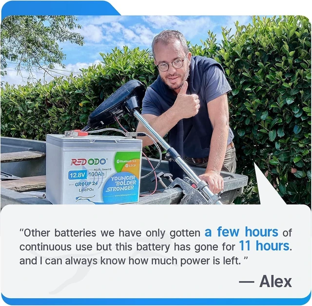 Alt view image 2 of 7 - Redodo 12V 100Ah LiFePO4 Bluetooth Group 24 Battery for Marine, RVs -2 Pack
