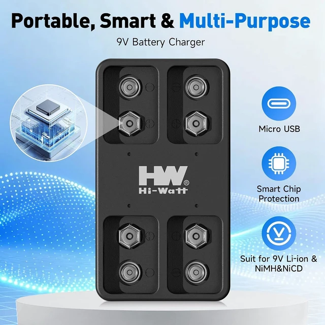 Alt view image 3 of 7 - HW 9V Rechargeable Batteries 3600mWh Lithium 4 Pack with 4-Slot Charger