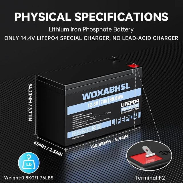 Alt view image 2 of 7 - 12V 7Ah LiFePO4 Battery, Replace 6FM7 SLA Lead Acid Battery, Max 10A Discharge, Max 2 in Series & 4 in Parallel, for Power Wheels, Fish Finder, Solar System, Garage Door Opener, Alarm Backup Power