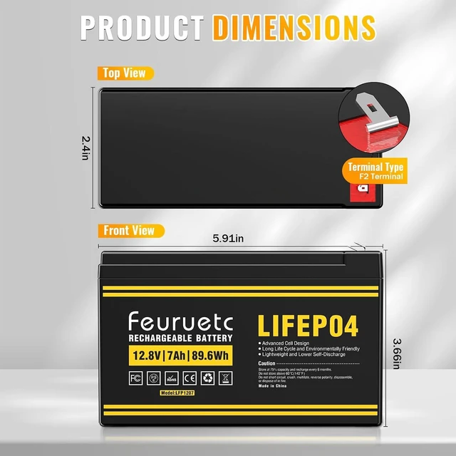 Alt view image 2 of 7 - 12V 7Ah Lithium LiFePO4 Battery - Direct Replacement for 6FM7 SLA Battery, 2000+ Cycles, Lightweight, Built-in BMS, Ideal for Solar Systems, Ride-on Toys, and Home Alarms