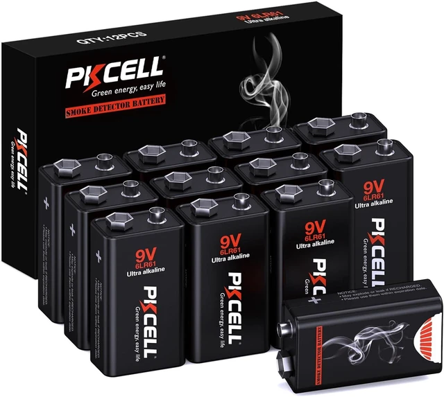 Main image of PKCELL 12-Pack 9V Batteries, Ultra Alkaline 9 Volt Battery for Smoke Alarms