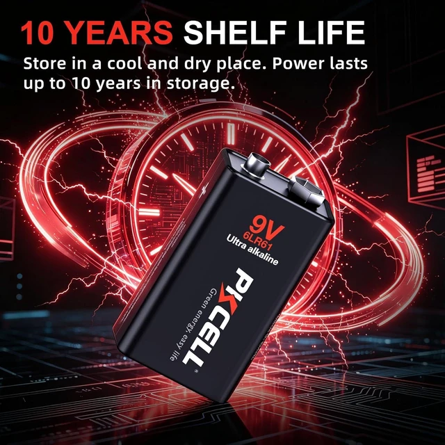 Alt view image 4 of 7 - PKCELL 12-Pack 9V Batteries, Ultra Alkaline 9 Volt Battery for Smoke Alarms