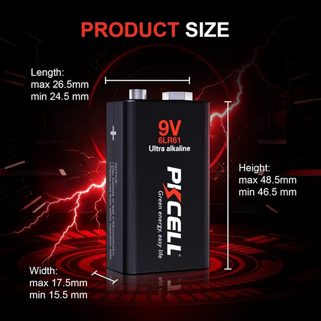 Alt view image 6 of 7 - PKCELL 12-Pack 9V Batteries, Ultra Alkaline 9 Volt Battery for Smoke Alarms
