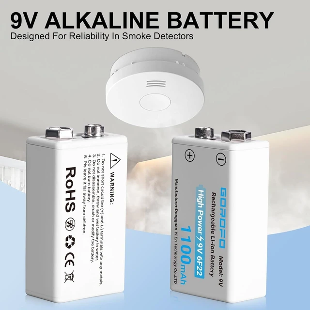 Alt view image 6 of 6 - USB-C Rechargeable 9V Li-ion Batteries (5-Pack) - 2-Hour Quick Charge for Smoke Detectors, Guitar Pedals, Multimeters - Includes 2-in-1 Charging Cable