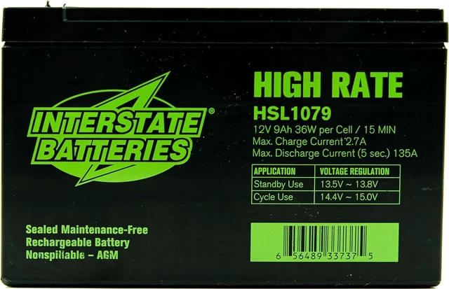 Main image of Interstate Batteries High Rate Battery 12V 9Ah SLA AGM VRLA HSL1079