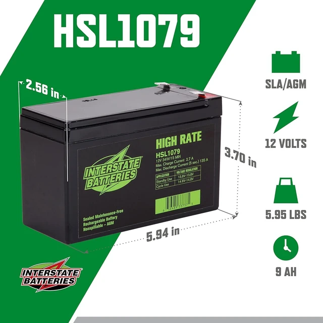 Alt view image 2 of 5 - Interstate Batteries High Rate Battery 12V 9Ah SLA AGM VRLA HSL1079