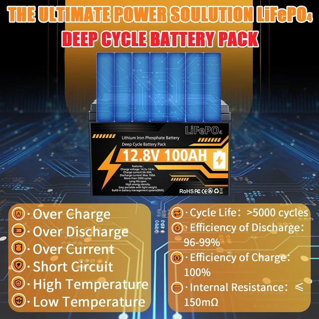 Alt view image 2 of 7 - 12V 100Ah LiFePO4 Lithium Battery Group 31 Deep Cycle for RV Trolling Motor