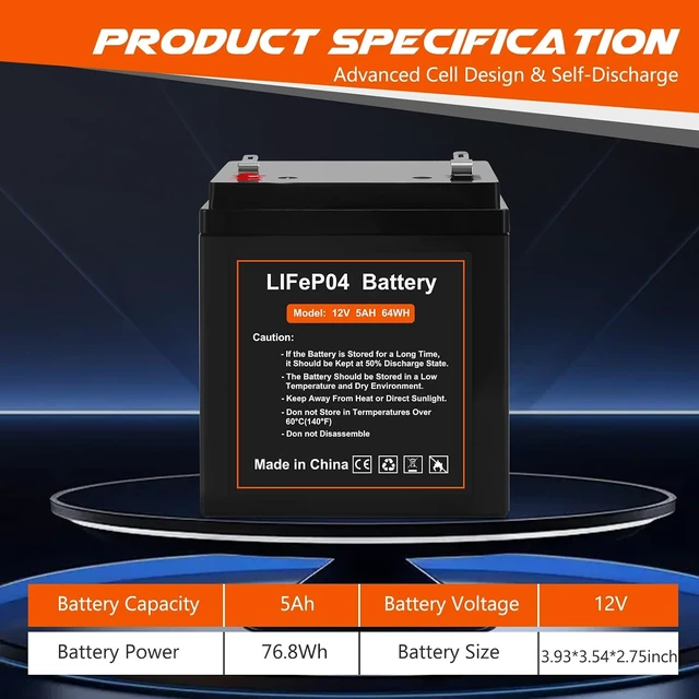 Alt view image 5 of 7 - 12V 5Ah LiFePO4 Battery for Liftmaster 485LM Chamberlain Garage Door Opener