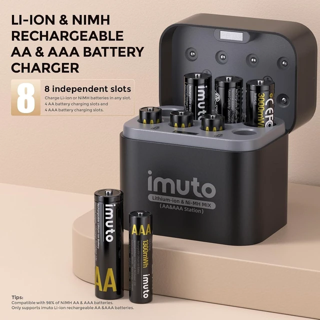 Alt view image 3 of 7 - imuto Rechargeable Batteries 4 AA & 4 AAA Lithium with NiMH/Lithium Charger