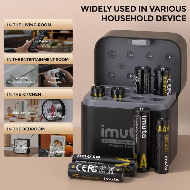 Alt view image 6 of 7 - imuto Rechargeable Batteries 4 AA & 4 AAA Lithium with NiMH/Lithium Charger