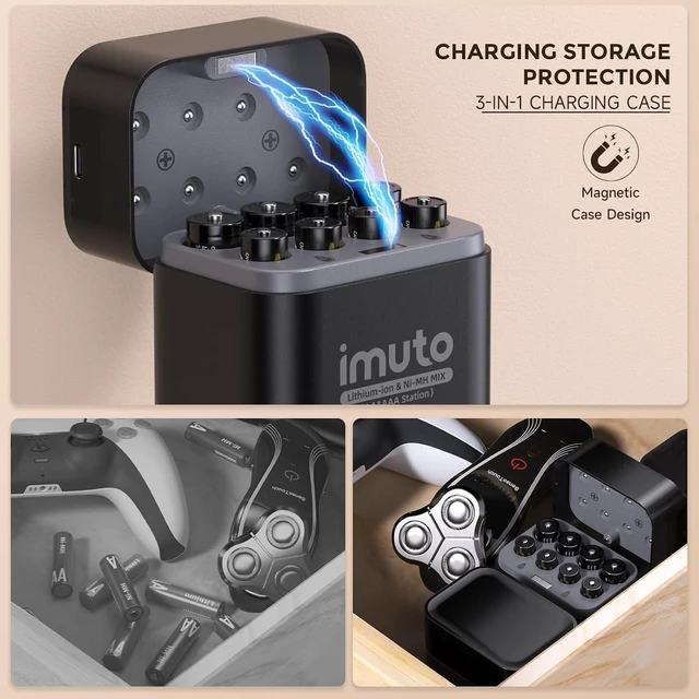 Alt view image 7 of 7 - imuto Rechargeable Batteries 4 AA & 4 AAA Lithium with NiMH/Lithium Charger