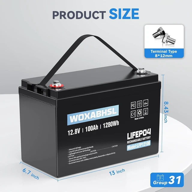 Alt view image 2 of 7 - 12V 100Ah LiFePO4 Battery,15000+ Cycles & UL Certified,10x Longer Than Lead-Acid,Built-in TVS & 100A BMS,4S4P Expandable for RV,Solar, Marine,Trolling Motor,Off-Grid Home Energy Storage