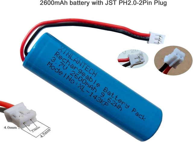 Alt view image 6 of 7 - 18650 1s1p 2600mAh 3.7v Rechargeable Lithium-ion Battery with Jst PH2.0/2P Connector Plug Wires for DIY Electronics Products, Toys, Lighting, Bluetooth Equipment and More