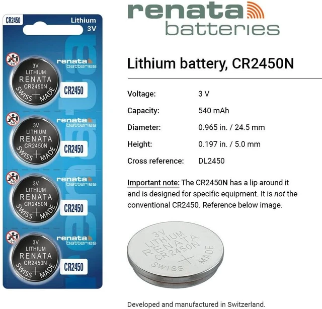 Alt view image 2 of 7 - Renata CR2450N Batteries - 3V Lithium Coin Cell 2450 Battery (4 Count)