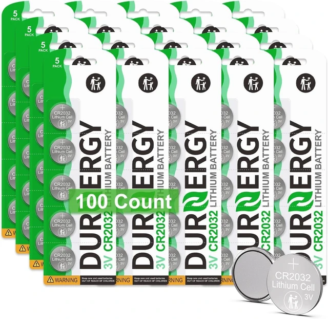 Main image of DURNERGY CR2032 Batteries 100 Pack, CR2032 Lithium 3V Coin Battery Long-Lasting & High Capacity Leak-Proof Low Self-Discharge for Calculators, Key fobs, Apple AirTag, Watch