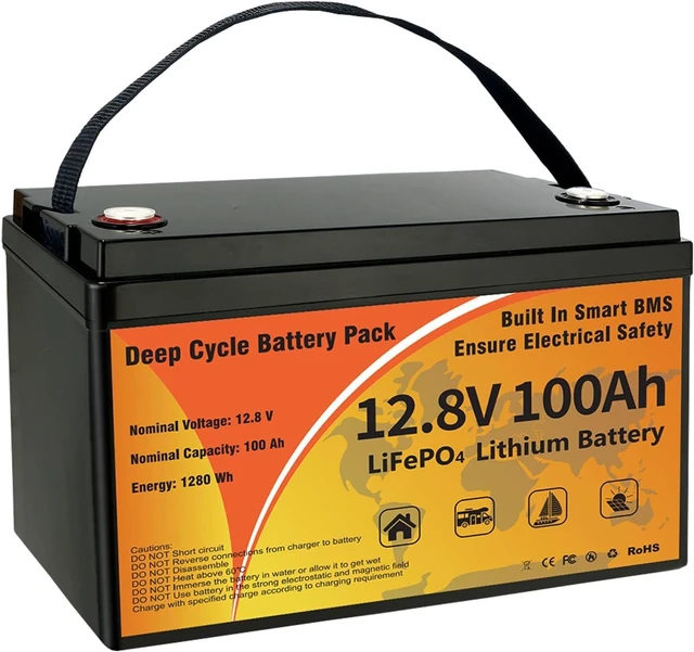Main image of 12V 100Ah LiFePO4 Battery Deep Cycle Lithium Iron Phosphate for RV, Marine