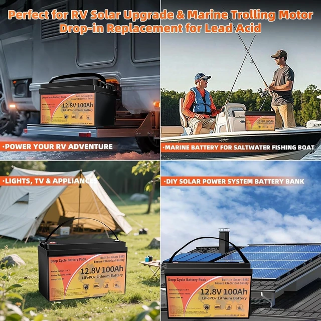 Alt view image 6 of 7 - 12V 100Ah LiFePO4 Battery Deep Cycle Lithium Iron Phosphate for RV, Marine
