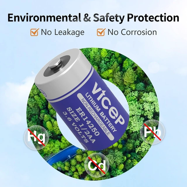 Alt view image 7 of 7 - ER14250 3.6V 1200mAh 1/2 AA Lithium Battery, 6-Pack, Non-Rechargeable