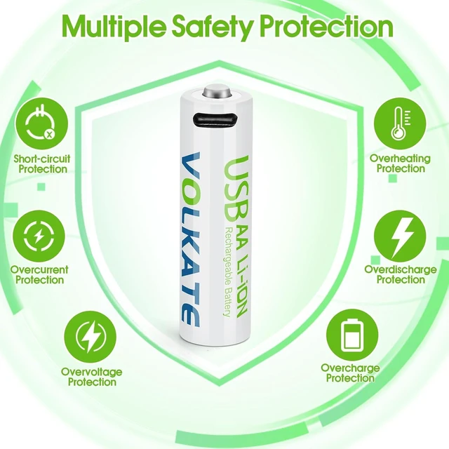 Alt view image 3 of 5 - 4 Pack Rechargeable 1.5V Lithium Batteries USB AA 3960mWh for Blink Camera