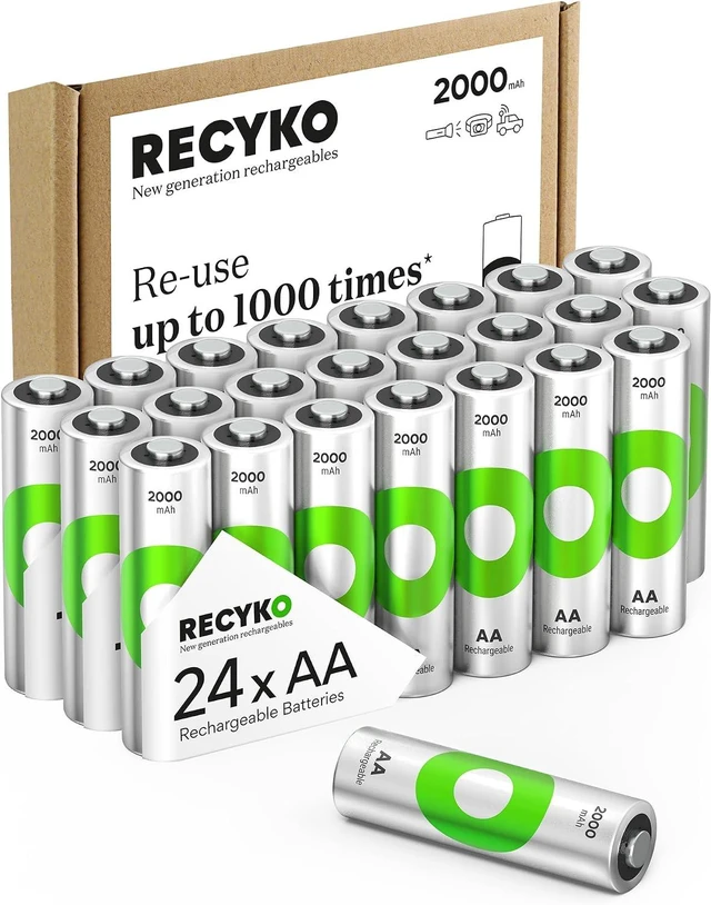 Main image of Rechargeable AA Batteries 2000mAh Pre-Charged Re-use 1000+ Times Retains Power After 6 Years Rechargeable NiMH Battery AA Pack of 24