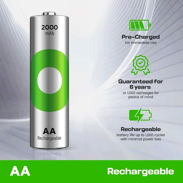 Alt view image 7 of 7 - Rechargeable AA Batteries 2000mAh Pre-Charged Re-use 1000+ Times Retains Power After 6 Years Rechargeable NiMH Battery AA Pack of 16