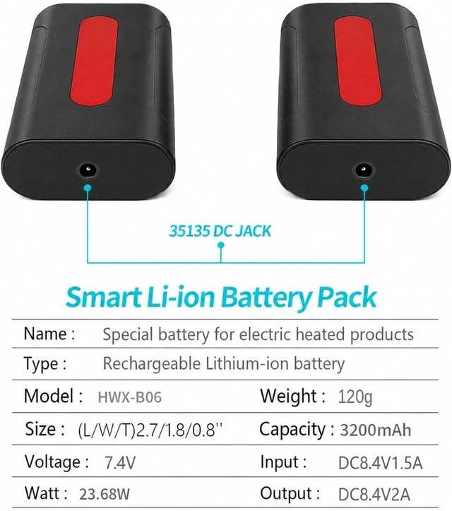 Alt view image 5 of 7 - CUEHEAT 7.4V Li-Polymer Battery Pack Replacement for Heated Gloves, Mittens, Socks, Vest, Jacket, Hat, Knee Braces, Waist Pad, Thermal Underwear