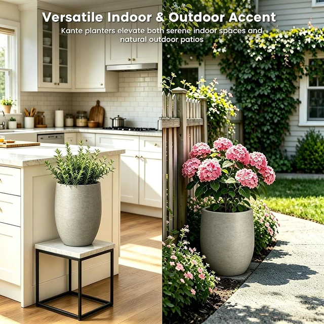 Alt view image 3 of 7 - Kante 11.8" Tall Round Concrete Planter, Modern Curved Design Plant Pot