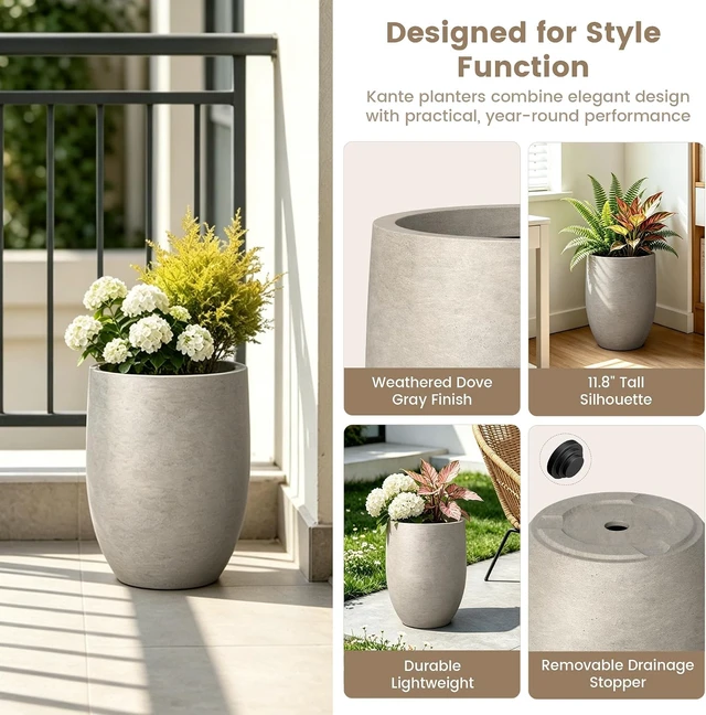 Alt view image 4 of 7 - Kante 11.8" Tall Round Concrete Planter, Modern Curved Design Plant Pot