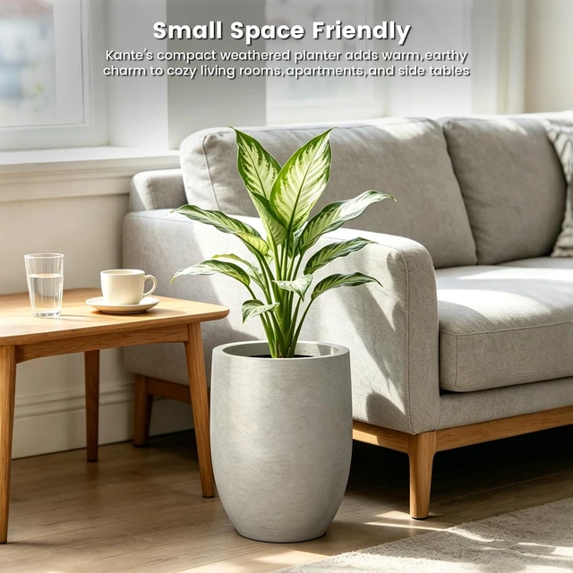 Alt view image 5 of 7 - Kante 11.8" Tall Round Concrete Planter, Modern Curved Design Plant Pot