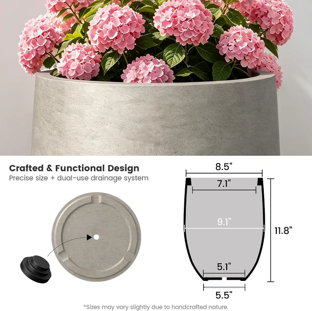 Alt view image 6 of 7 - Kante 11.8" Tall Round Concrete Planter, Modern Curved Design Plant Pot