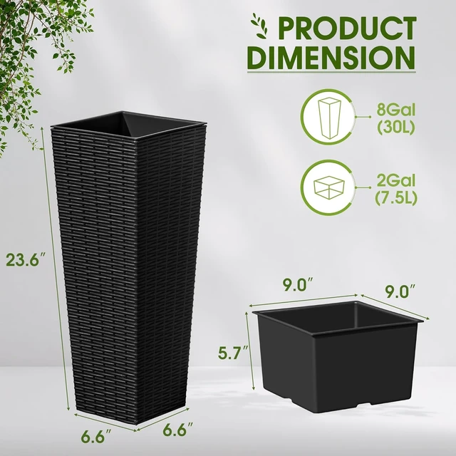 Alt view image 7 of 7 - Devoko Resin 23.6'' Tall Planters, Large Taper Outdoor Planter