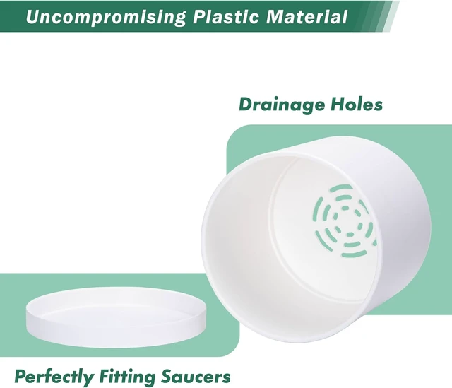 Alt view image 6 of 7 - D'vine Dev Plastic Planter Pot with Saucer, 14 in, White, 74-X-A-4