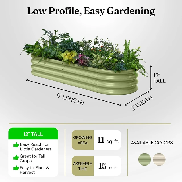 Alt view image 7 of 7 - Galvanized Raised Garden Bed 6x2x1 ft, 12" Tall Metal Planter Box