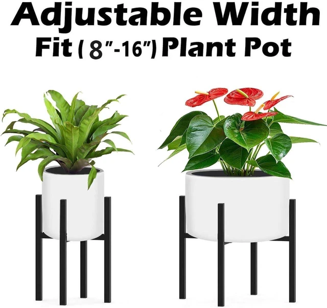 Alt view image 4 of 6 - Metal Plant Stand, Adjustable Size Fits 10 12 13 14 15 16 Inches Large Planter Pot,Mid Century Expandable Plant Holder Indoor Outdoor Corner (HeavyBlack, Fits all pots between 8" and 16")