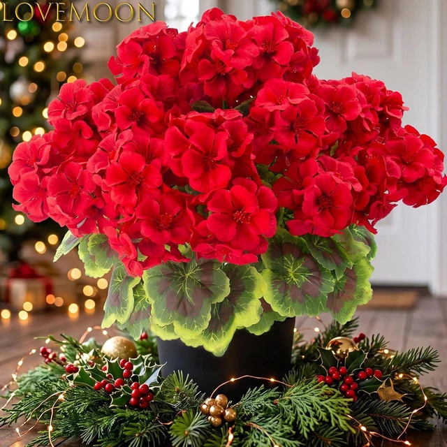 Alt view image 5 of 7 - Lovemoon 2pcs Potted Red Geraniums Artificial Outdoor Flowers for Christmas
