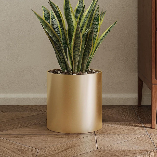 Main image of Gold Metal Plant Pot with Drainage Hole, 7 Inch Mid Century Modern Small Pot Indoor Outdoor Planters for Succulents, Flowers & Home Decor Gift Window Living Room Bedroom, Plant Not Include