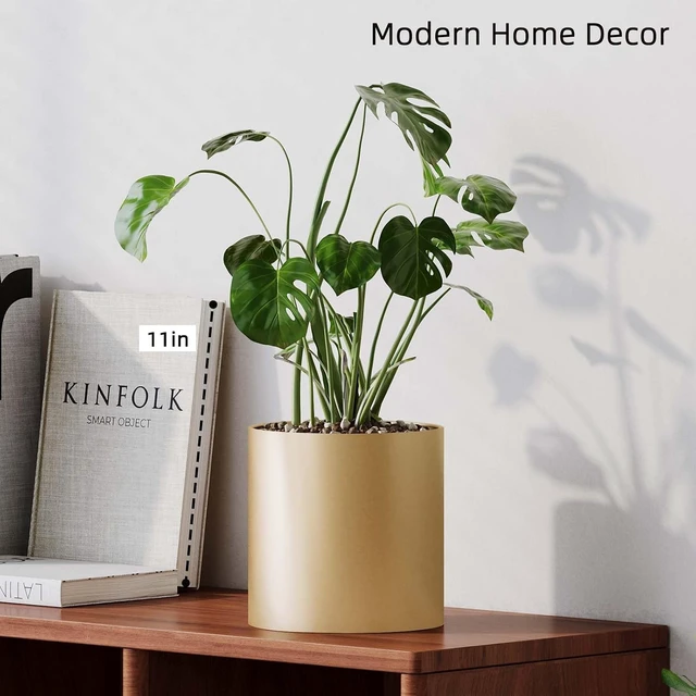 Alt view image 2 of 7 - Gold Metal Plant Pot with Drainage Hole, 7 Inch Mid Century Modern Small Pot Indoor Outdoor Planters for Succulents, Flowers & Home Decor Gift Window Living Room Bedroom, Plant Not Include