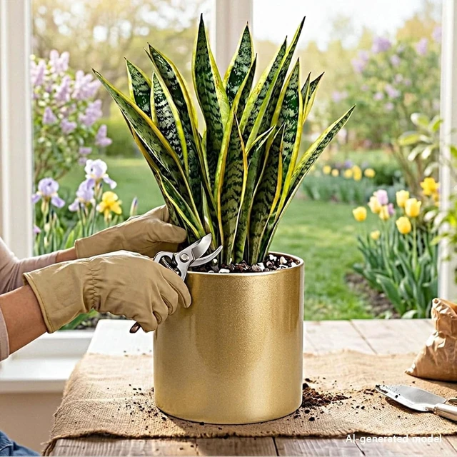 Alt view image 4 of 7 - Gold Metal Plant Pot with Drainage Hole, 7 Inch Mid Century Modern Small Pot Indoor Outdoor Planters for Succulents, Flowers & Home Decor Gift Window Living Room Bedroom, Plant Not Include