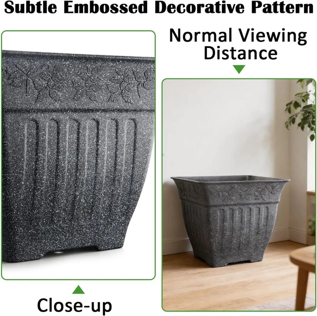 Alt view image 2 of 7 - 4-Pack 18 Inch Large Outdoor Planters, Stone-Like Finish, Gray