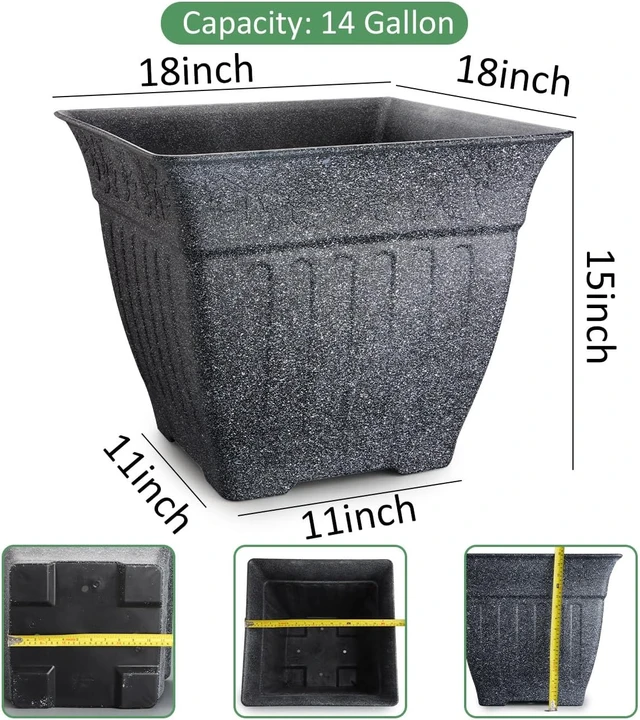 Alt view image 3 of 7 - 4-Pack 18 Inch Large Outdoor Planters, Stone-Like Finish, Gray