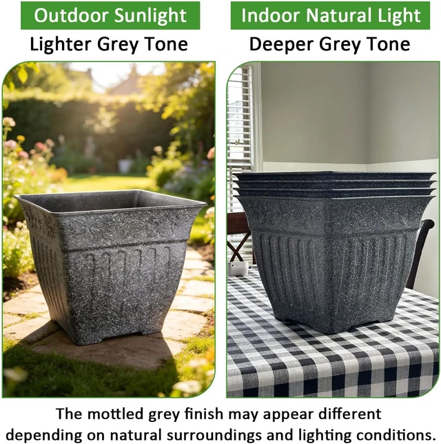 Alt view image 6 of 7 - 4-Pack 18 Inch Large Outdoor Planters, Stone-Like Finish, Gray